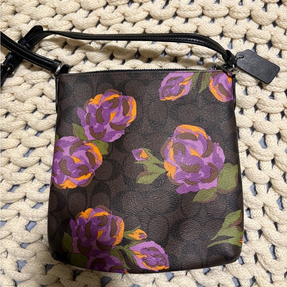 Coach Black Crossbody Bag with Purple and Orange Floral Design - Picture 2 of 2